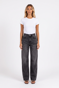 Washed black-grey high-waist wide-leg jeans — front